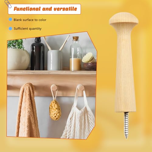 36 Pcs Wooden Shaker Peg Unfinished Wood Shaker Racks DIY Wood Wall Hooks with Screws for Hanging Clothes Hats, 3.62 Inches