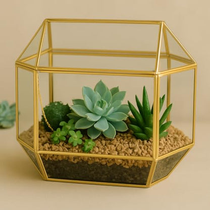 Koyal Wholesale 1 Pcs Gold Geometric Glass Wedding Card Box, Gold Wedding Reception Drop Box, Geometric Terrarium Glass Planter, Terrarium Card Box Centerpiece