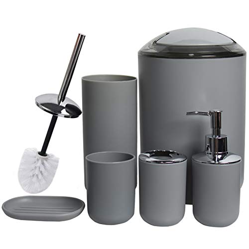 CERBIOR Bathroom Accessories Set 6 Piece Bath Ensemble,Light Grey | Includes Soap Dispenser, Toothbrush Holder, Toothbrush Cup, Soap Dish for Decorative Countertop and Housewarming Gift - color: Light Grey-6pcs