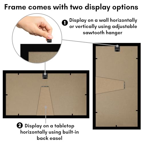 Americanflat 5x10 Picture Frame - Engineered Wood - Black | Shatter-resistant glass, wall or tabletop display with included easel, sawtooth hangers included - color: Black, size: 5x10