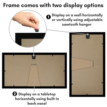 Americanflat 5x10 Picture Frame - Engineered Wood - Black | Shatter-resistant glass, wall or tabletop display with included easel, sawtooth hangers included - color: Black, size: 5x10