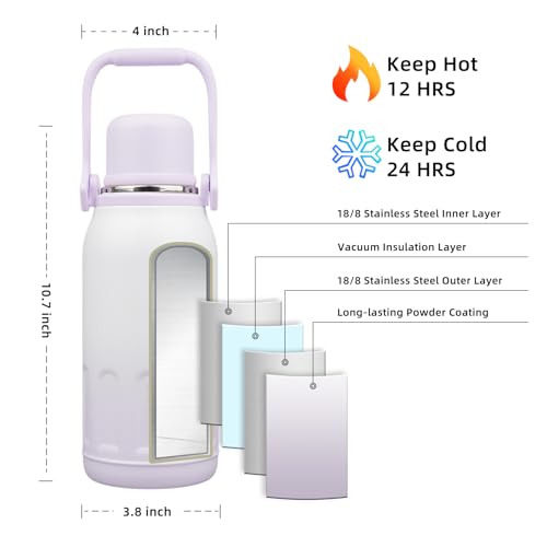 BJPKPK Stainless Steel Insulated Bottle with Handle & Strap, 40oz | Leak-proof vacuum insulation keeps drinks cold/hot for hours. BPA-free, dishwasher safe. Purple Pearl. - color: Purple Pearl, size: 40 Ounces