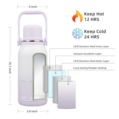 BJPKPK Stainless Steel Insulated Bottle with Handle & Strap, 40oz | Leak-proof vacuum insulation keeps drinks cold/hot for hours. BPA-free, dishwasher safe. Purple Pearl. - color: Purple Pearl, size: 40 Ounces