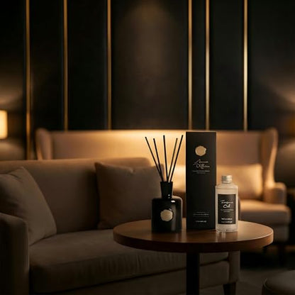 Oud & Bergamot Reed Diffuser, Long Lasting Essential Oil Fragrance | Long Lasting, Essential Oil Fragrance, Strong Scent - color: Black