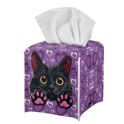 Cat Heart Tissue Box Covers Leather PU Facial Paper Organizers Dispenser Foldable Square Facial Tissue Case for Tabletop Bathroom Night Stand - color: Cat Heart