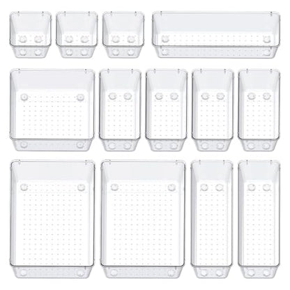13 Pcs Desk Organizer Tray for Makeup, 5 Sizes Vanity Makeup Drawer Organizer Set, Non-Slip Desk Drawer Organizer Trays for Bathroom, Bedroom, Office, Fits Jewelry - size: 13Pack