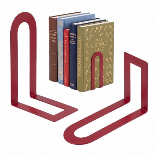 Sanwarm Bookends, 2 Pcs, Metal, for Home Office Desk Shelves Modern Red | Decorative Book Ends Non-Skid Book Stoppers Holder 1 Pair Gifts for Reading Enthusiasts Library Decor - color: Red, size: 2Pcs (6"H x 3.75"D x 3.5"W)