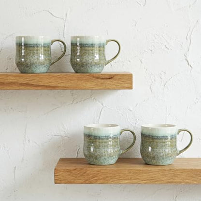 Bosmarlin Ceramic Coffee Mug Set of 4, 17 Oz, Coffee Cups with Big Handle, Microwave and Dishwasher Safe (Willow Green) - color: Willow Green