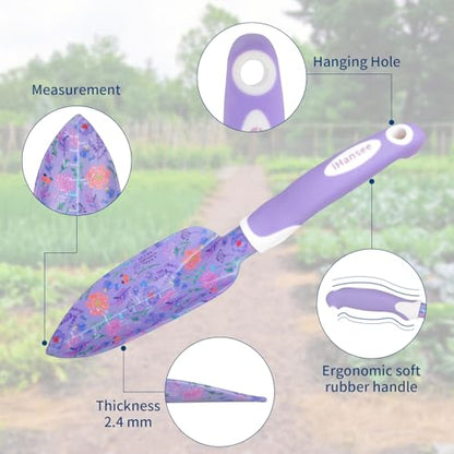 Purple Garden Tools Set 10 Pieces, Gardening Gifts for Women | Aluminum Alloy Steel Hand Tool Kit w/Non-Slip Ergonomic Handle, Floral Print Garden Supplies Organizer Handbag, Gardening Set - color: purple
