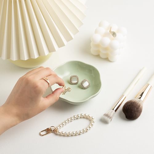 BEUNAIZER Ceramic Ring Dish, 4.3 in Flower Jewelry Tray with Raised Sides | Deep flower shape helps hold more small items and reduces the chance of jewelry sliding out. - color: green