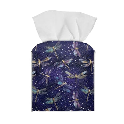 Dragonfly Leather Tissue Box Cover with Bottom Strap Foldable Tissues Cube Easy to Clean Case for Bathroom Living Room Office Desk Tabletop - color: Dragonfly
