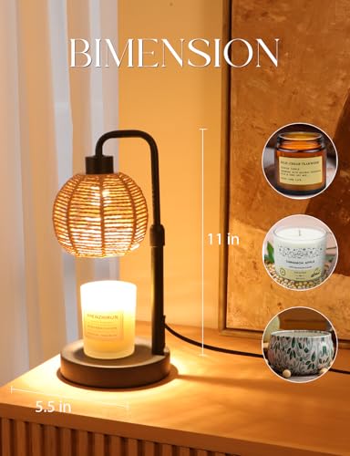 Candle Warmer Lamp with Timer Dimmable, Natural Weaving Boho Electric Candle Lamp, Wax Warmer Lamp for Mothers Day Gifts for Mom, House Warming Gifts New Home Decor