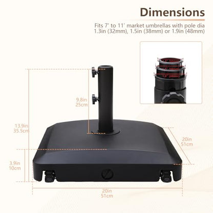 C-Hopetree 99 lb Heavy Duty Water Fillable Rolling Base Stand with Wheels for Patio Outdoor Market Table Umbrella, Black - size: 99lb