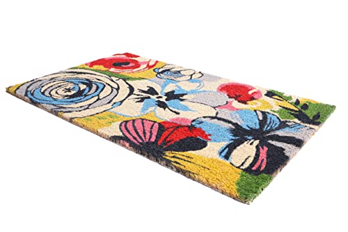Fab Habitat Non Slip Doormat - Durable, Thin - Natural Coir & Rubber - Entryway, Front Door, Porch, Patio - Watercolor Floral Multicolor (18" x 30" Non-Slip) - color: Watercolor Floral, size: Large (18 x 30 inch) - Extra Thin, Low Profile