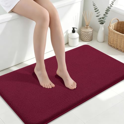 Smiry Memory Foam Bath Mat 40x24, Extra Soft Absorbent Bathroom Rugs | Burgundy Quick Dry, Machine Washable Bath Mats for Bathroom, Shower, Tub and Home Decor Accessories - color: Burgundy, size: 40'' X 24''