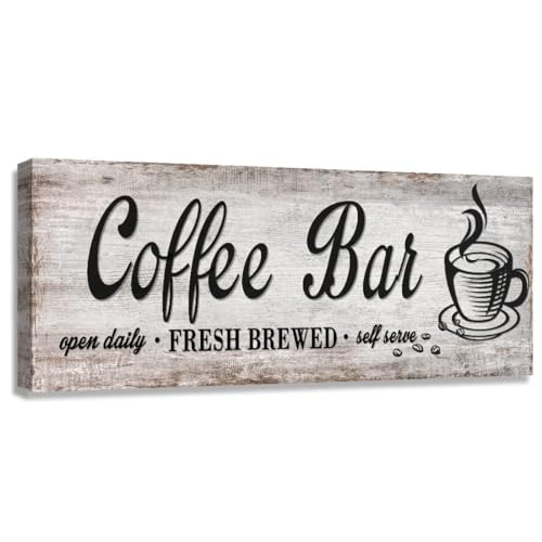 Rustic Wood Grain Coffee Station，Retro Coffee Bar Signs for Kitchen 6x17 | Self Serve Fresh Brewed Open Daily, Large Farmhouse Wall Hanging Plaque - color: Retro Coffee Bar, size: 6" x 17"