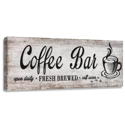 Rustic Wood Grain Coffee Station，Retro Coffee Bar Signs for Kitchen 6x17 | Self Serve Fresh Brewed Open Daily, Large Farmhouse Wall Hanging Plaque - color: Retro Coffee Bar, size: 6" x 17"