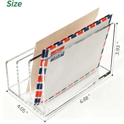 Clear Acrylic 3 Compartment Mail & Letter Organizer for Desk | 5mm thick, 3 compartments organize mail, bills, letters & files. Crystal clear acrylic, non-slip pads. No assembly. - size: 3 Compartments