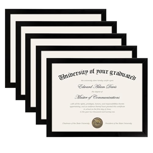 upsimples Certificate Frame, 8.5 by 11 Glass Diploma Frames, 5 Pack, Black | Displays 8.5x11 Document and Degree, Graduation Gift for Wall or Tabletop Decor, High-definition Glass - color: Black
