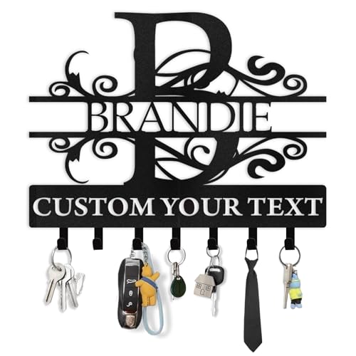 Custom Key Holder for Wall, Personalized Family Name Key Rack Wall Mount, Metal Monogram Key Hooks Organizer Rack, Last Name Key Holder, Key Hanger Wall Decor for Living Room, Front Door, Entryway - color: 08 Monogram
