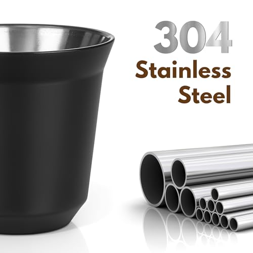 RECAPS 80ml Stainless Steel Espresso Cups Set (Black) | 2 Pack Double Wall 304 Stainless Steel Demitasse Cups 2.7oz,Black (Small Cup) - color: Black