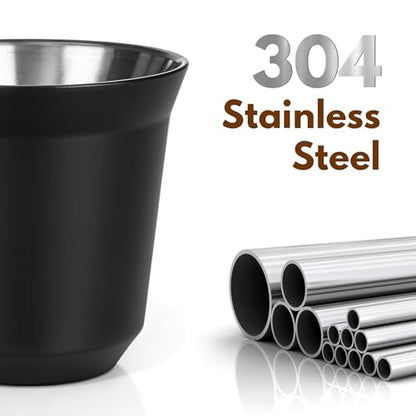 RECAPS 80ml Stainless Steel Espresso Cups Set (Black) | 2 Pack Double Wall 304 Stainless Steel Demitasse Cups 2.7oz,Black (Small Cup) - color: Black