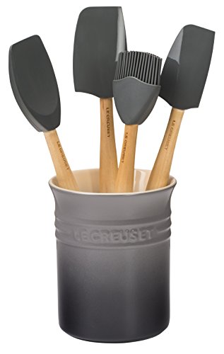 Le Creuset Stoneware & Silicone 5pc. Utensil Crock Set, Oyster - color: Oyster