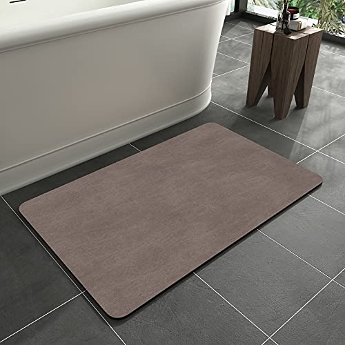 MontVoo -Bath Mat Rug-Rubber Backing Non Slip Quick Dry Absorbent Thin Bathroom Rugs Fit Under Door-Faux Suede Surface Bathroom Floor Mats-Shower Rug for in Front of Bathtub Shower Brown 17"x27.5" - color: Brown, size: 27.5" x 17"