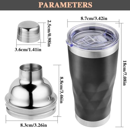 Insulated Cocktail Shaker Black -20oz Double Wall Vacuum Stainless Steel Martini Shaker with Built-in Strainer, Pro Leak-Proof Weighted Shaker for Home Bar, Premium Bar Gift Set - color: Black