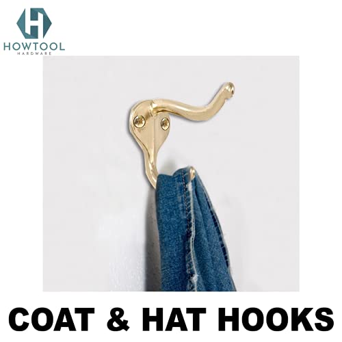 Coat Hooks for Wall Hanging Heavy Duty Wall Mounted Brass Plated, 5 Pack - color: Brass