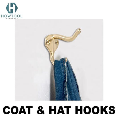 Coat Hooks for Wall Hanging Heavy Duty Wall Mounted Brass Plated, 5 Pack - color: Brass