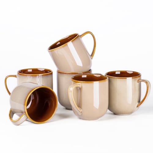 LERATIO Ceramic Coffee Mugs Set of 6,12oz Handmade Coffee Mugs Set | Large Handle for Cappuccino/Latte/Tea/Hot Cocoa,Oven &Dishwasher & Microwave Safe-Khkai - color: reactive glaze-1
