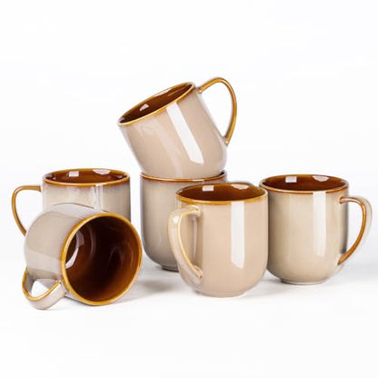 LERATIO Ceramic Coffee Mugs Set of 6,12oz Handmade Coffee Mugs Set | Large Handle for Cappuccino/Latte/Tea/Hot Cocoa,Oven &Dishwasher & Microwave Safe-Khkai - color: reactive glaze-1