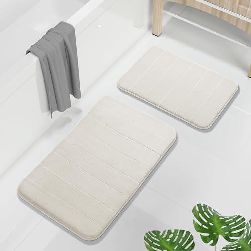 Yimobra Memory Foam Bathroom Rugs Sets 2 Piece - Super Soft Absorbent Quick Dry Bath Mat Set, Machine Washable Non Slip Floor Carpet for Tub Shower & Single Sink (17x24 & 31.5x20 Inch, Cream White) - color: Cream White, size: 31.5x20+24x17 Inch