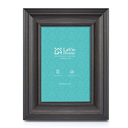 4x6 Picture Frames (3 Pack, Black Wood Grain) Rustic Photo Frame Set with High Definition Glass for Wall Mount & Table Top Display - color: Black, size: 4x6