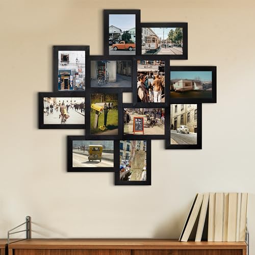 Jerry & Maggie 12 Piece Photo Frame 25x25 Family Picture Frames Collage, Photo Frame Wall Decor 4×6 Pictures 12 Opening, Wall Photo Frames for Living Room Decorations, Assembly Required, Black - color: Solid Black