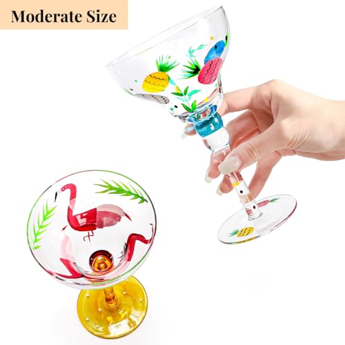 ZAVOOS Set of 2 Margarita Glass, 10 Oz Mexican Hand Blown Glass for Martini | Hand Painted Modern Wine Glasses, Elegant Coupe Cocktail Drinkware for Champagne, Cinco de Mayo, Party Decorations