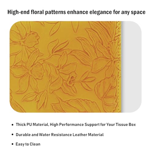 Square Tissue Cube Cover PU Leather Tissue Organizer with Bottom Belt for Bathroom, Tabletop, Kitchen, Night Stands, Office, Home, Car (RetroYellow) - color: Retroyellow