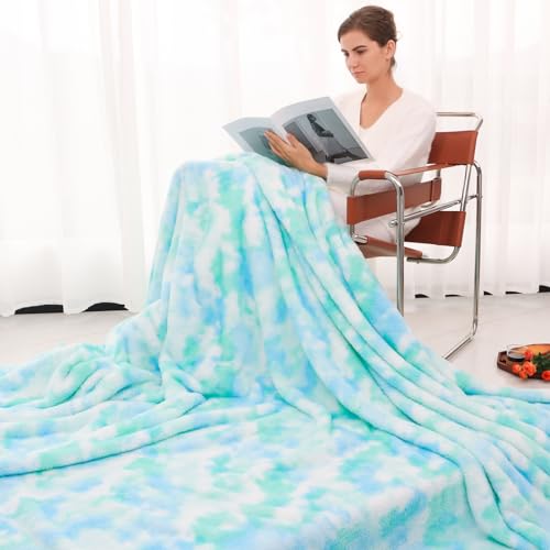 MUGD Lightweight Blanket Fleece Big Blanket Fuzzy Throw Blanket for Bed Queen Size - color: Blue Green, size: Queen(90"x90"/ 230x230cm)