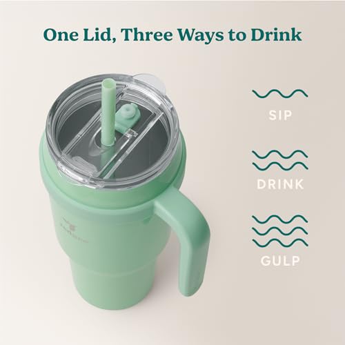 REDUCE 40 oz Stainless Steel Tumbler with Handle - Dual-Wall Vacuum Insulated Travel Mug, Sweat-Proof Lid & Reusable Straw - Keeps Drinks Cold for 24 Hrs, Fits Cupholders, Dishwasher Safe - Matcha - color: Matcha, size: 40 Ounces