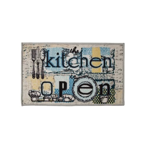 Kashi Home Kitchen Rug, Printed Area Rug, Durable Floor, Door Mat, Farmhouse Non-Slip Carpet Latex Backing Beautiful Design, Open Kitchen 18x30 Rectangle - color: Open Kitchen, size: 1'6" x 2'6" (Rectangular)
