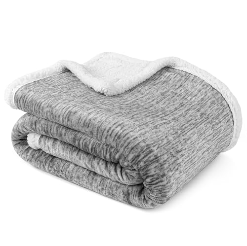 Premium Sherpa Melange Throw Blanket for Couch, Sofa by Pavilia | Soft, Fluffy, Plush, Warm, Cozy | Light Gray Fuzzy Lightweight Microfiber, Luxury Modern Reversible TV Blanket | 50 x 60 Inches - color: Melange Light Gray, size: 50 x 60 Inches