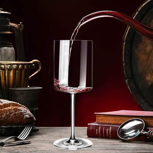 SANZO Square Crystal Wine Glasses Set of 2, Handmade Modern Red and White Wine Glasses, 15oz Tall Stemware for Home, Bar, or Gift Use(2PCS) - style: 2pcs