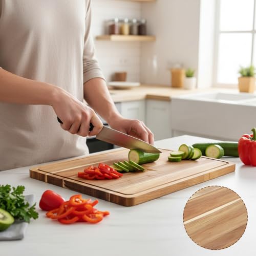 Nuogo 6 Pcs Large Acacia Wood Cutting Boards, Reversible Wooden Chopping Board with Juice Groove, Charcuterie Butcher Block for Kitchen Meat, Veggies & Fruit(20 x 15 Inch) - size: 20 x 15 Inch