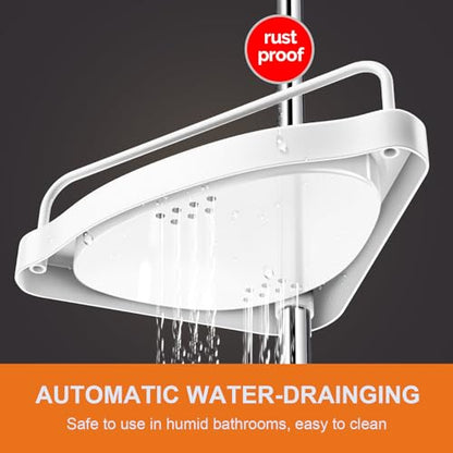 Corner Shower Caddy Tension Pole: Rust Proof 4Tier Shampoo Storage Organizer for Inside Shower - Telescoping Rod Shower Rack for Bathroom and Bathtub - Restroom Floor Standing Bath Rack Holder