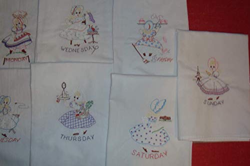 Sunbonnet Sue Days of the Week floour sack dish towels, tea towels, machine embroidery