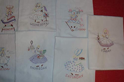 Sunbonnet Sue Days of the Week floour sack dish towels, tea towels, machine embroidery