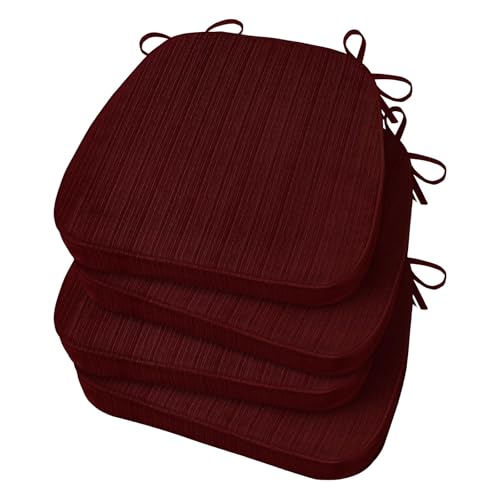 Basic Beyond Chair Cushions for Dining Chairs 4 Pack, D-Shaped Kitchen Chair Cushions with Ties Set of 4, 2.5" Thick Seat Cushions for Dining Room/Kitchen Chairs, 17" x 16", Burgundy - color: Burgundy, size: 4 Count(Pack of 1)