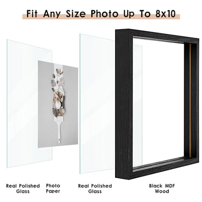 MUYE 8x10 Floating Frames Set of 2,Double Glass Picture Frame Display Any Size Photo up to 8x10,Wall Mount or Tabletop Standing,Black - color: Black, size: 8x10