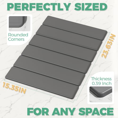 SYIPO Stone Bath Mat - Non-Slip Foldable Diatomite Bath Mat 23.6 x 15.3”, Super Absorbent & Quick Drying Bathroom Mat | Easy to Clean Shower Floor Mat, Dark Gray - color: Dark Gray